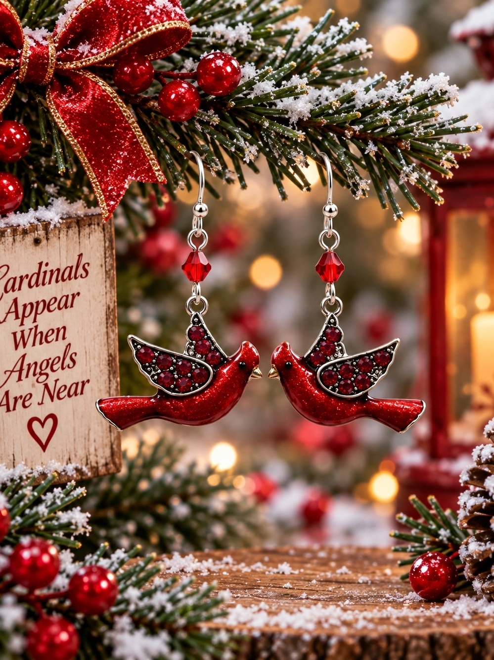 Red Cardinal Drop Earrings for Women - Festive Bird Design